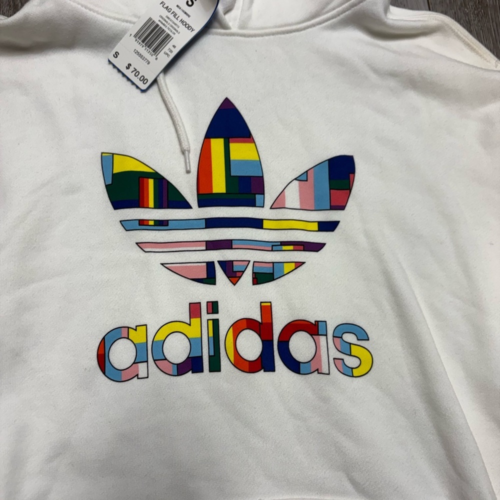 Adidas Pride Flag pull over Trefoil Hoodie size S men’s - Picture 7 of 14